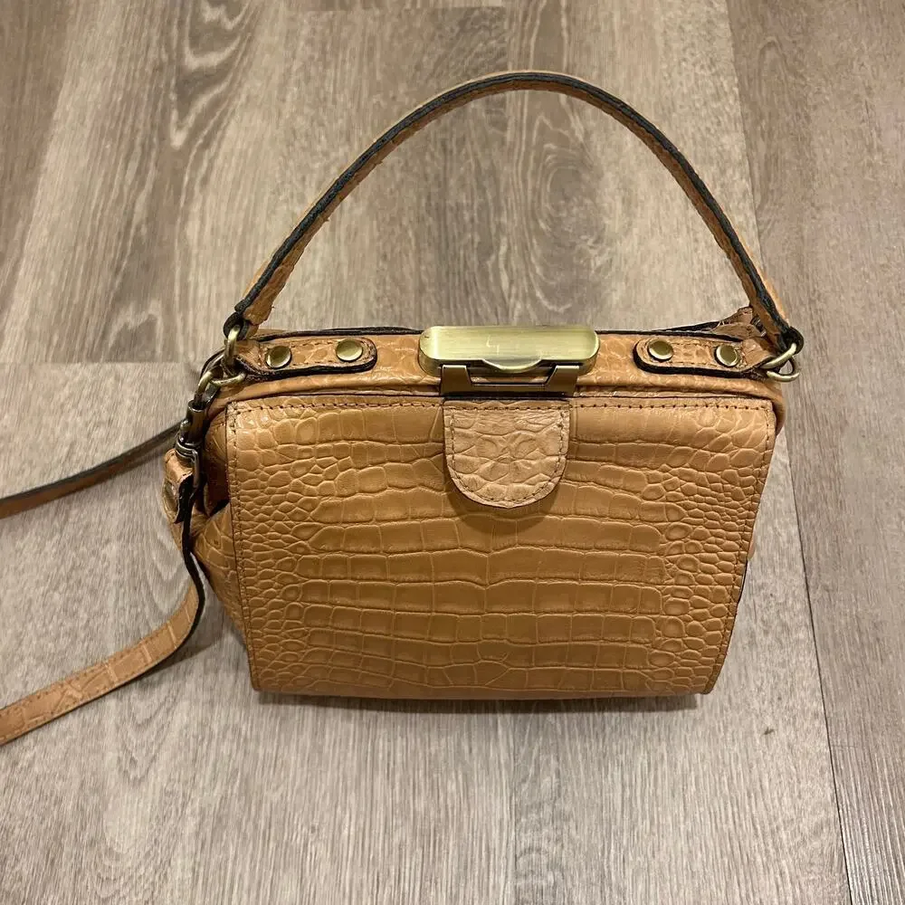 Patricia‎ Nash Nela Croc Embossed Leather Satchel Biscuit Top Handle Crossbody